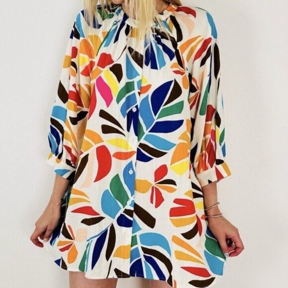 Tabitha Brown Botanical Print Cover-Up Shirtdress XXS fits like a Sz S - Picture 1 of 11